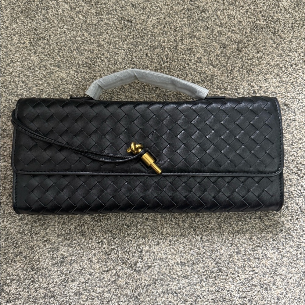 Black Woven Clutch with Gold Accent